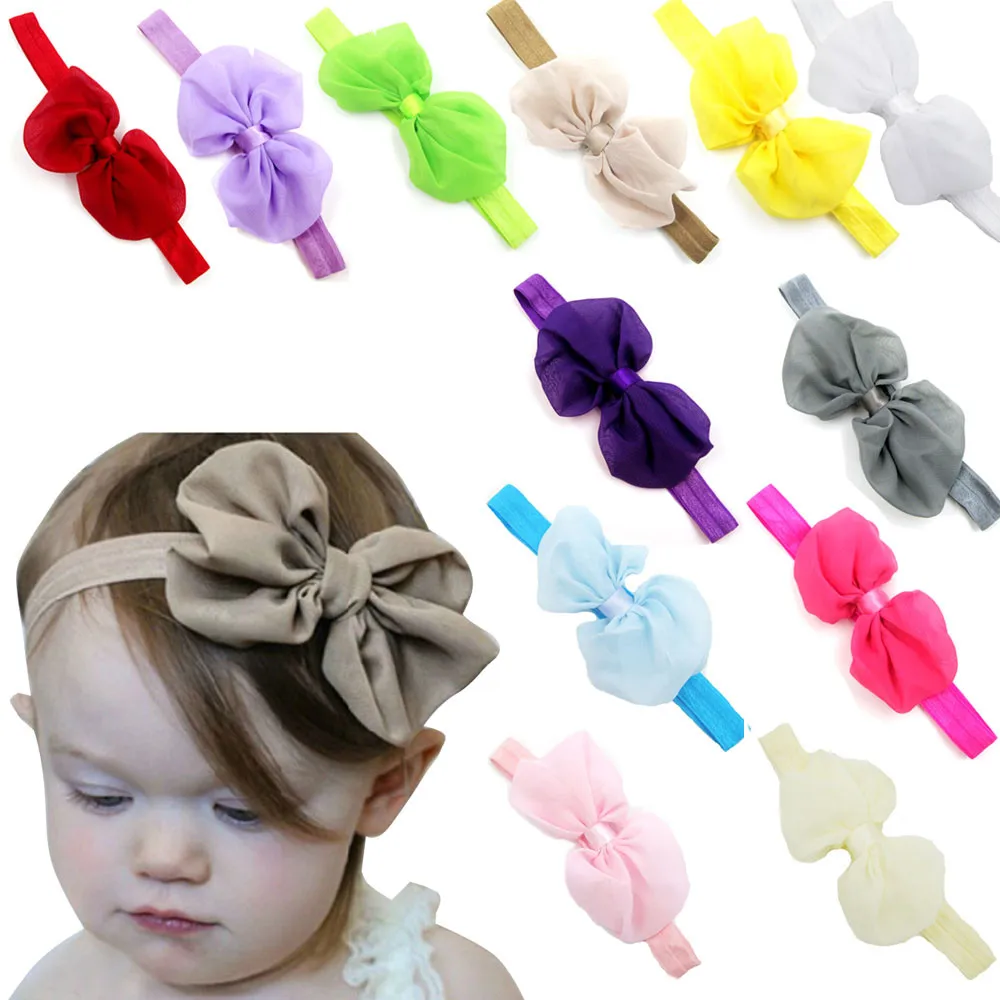 TELOTUNY hairband 12PCS Baby Girls Chiffon Flower Elastic Headband a802