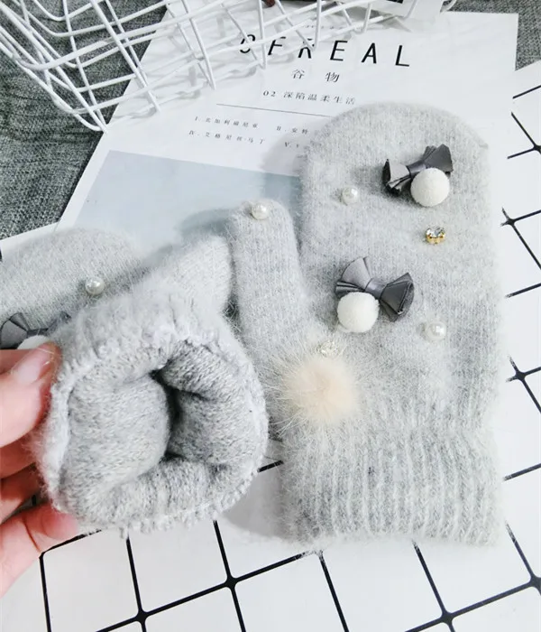 Женские шерстяные зимние вязаные серые перчатки варежки|gloves mittens|gray glovesknit gloves