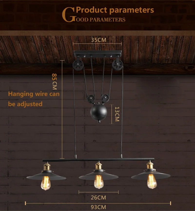 3 головки, железный шкив, лампа для посуды, лофт, винтажный подвесной светильник s E27, 110-240 В, для кухни, украшения дома, светильник Эдисона, светильники, светильник ing