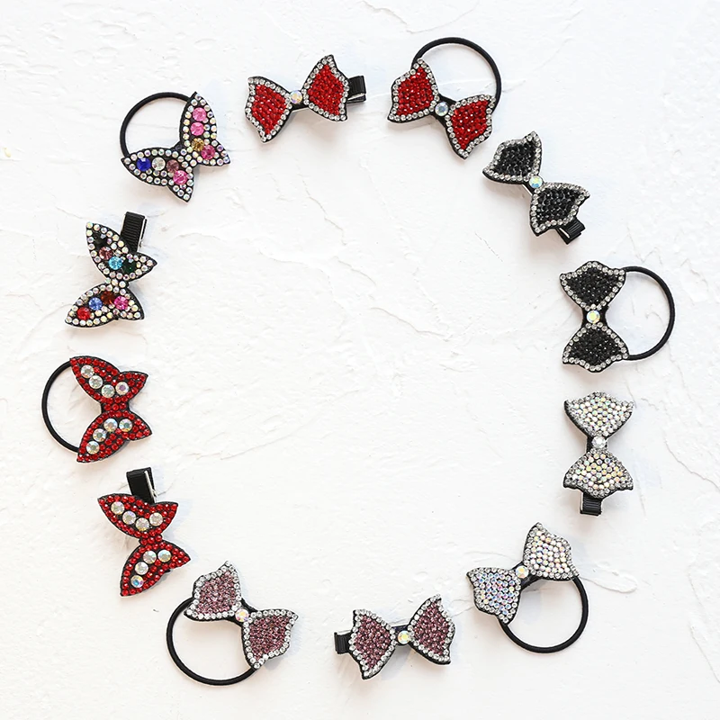 

12pc/lot Rhinestone Butterfly Hair Clips Crystal Girls Elastic Hair Bands