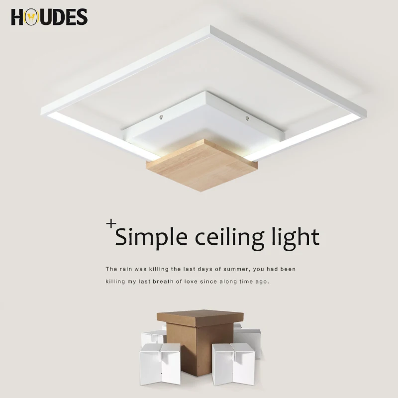HOUDES Nordic LED Wooden Square Shape Ceiling Lights For Bedroom Living Room Lamps Kitchen Lighting Fixtures | Лампы и освещение