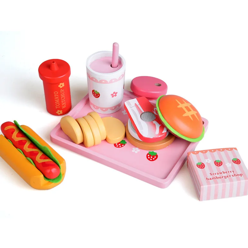 

Wooden Magnetic Simulation Burger Strawberry Hot Dog Group Educational Gifts Pretend Play Kitchen Toys For Children Boys Girls