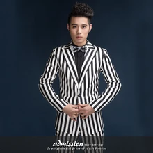 Новая английская куртка для отдыха в черно-белую полоску для мужчин, певцов, диджей, DS, для ночного клуба, сценическая куртка, костюмы, S-XL