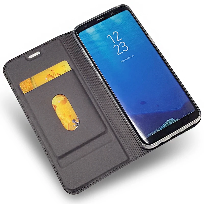 

Luxury for On Samsung S9 Plus Genuine Real Leather Skin Wallet Case for Galaxy S9 Protective Slim Flip Folio Phone Cover Coque
