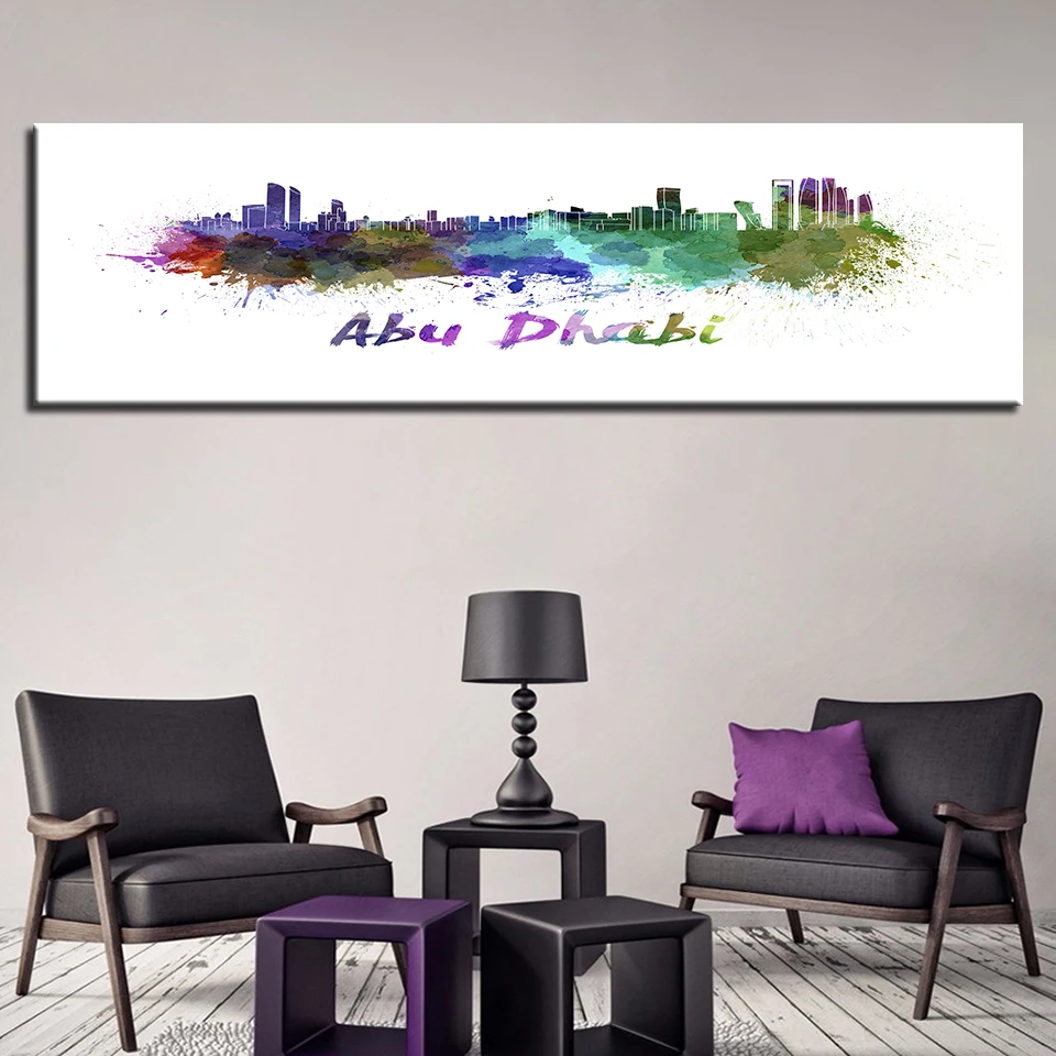

Modern Modular Picture Poster Watercolor 1 Pieces ABU Dhabi Architectural Landscape Canvas Painting HD Print Home Decor Wall Art