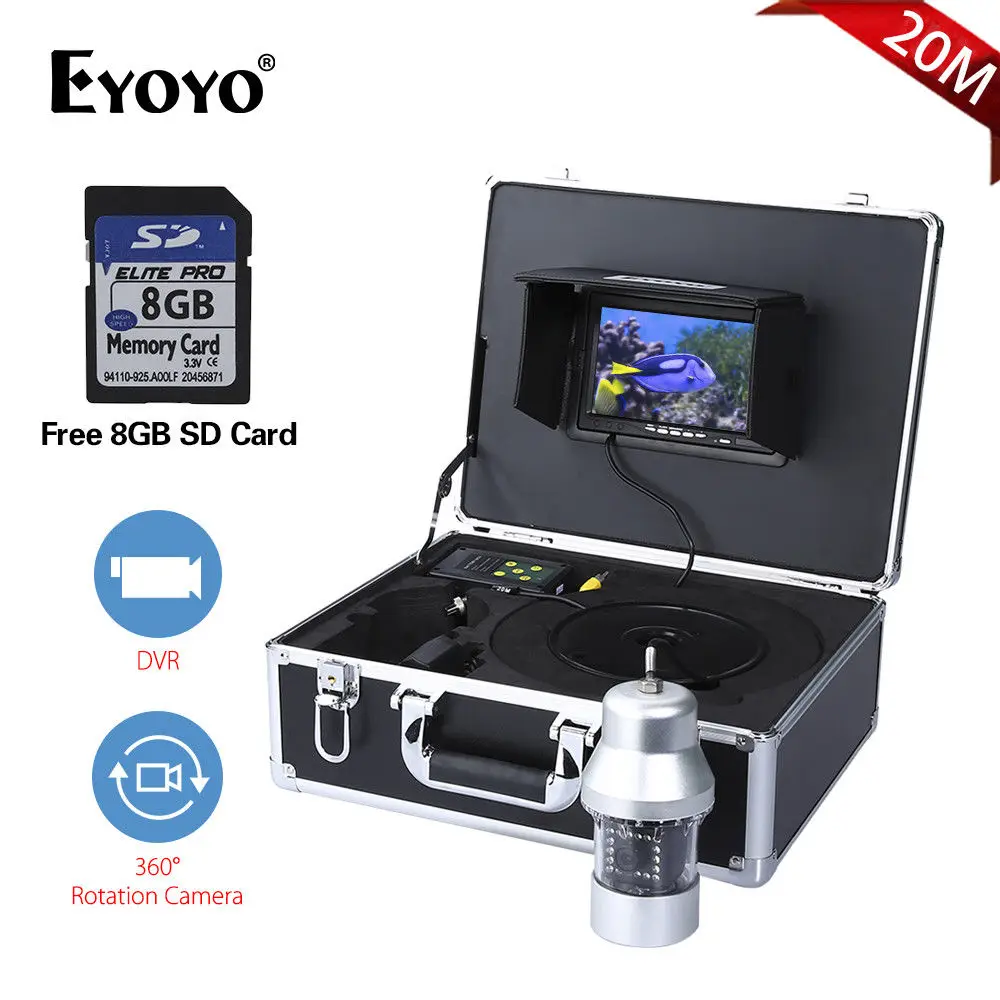 

EYOYO F08 7" TFT LCD Screen 1000TVL 20M Cable 360degree Panning Underwater Fishing Camera 18LED High White Llight Fish Finder