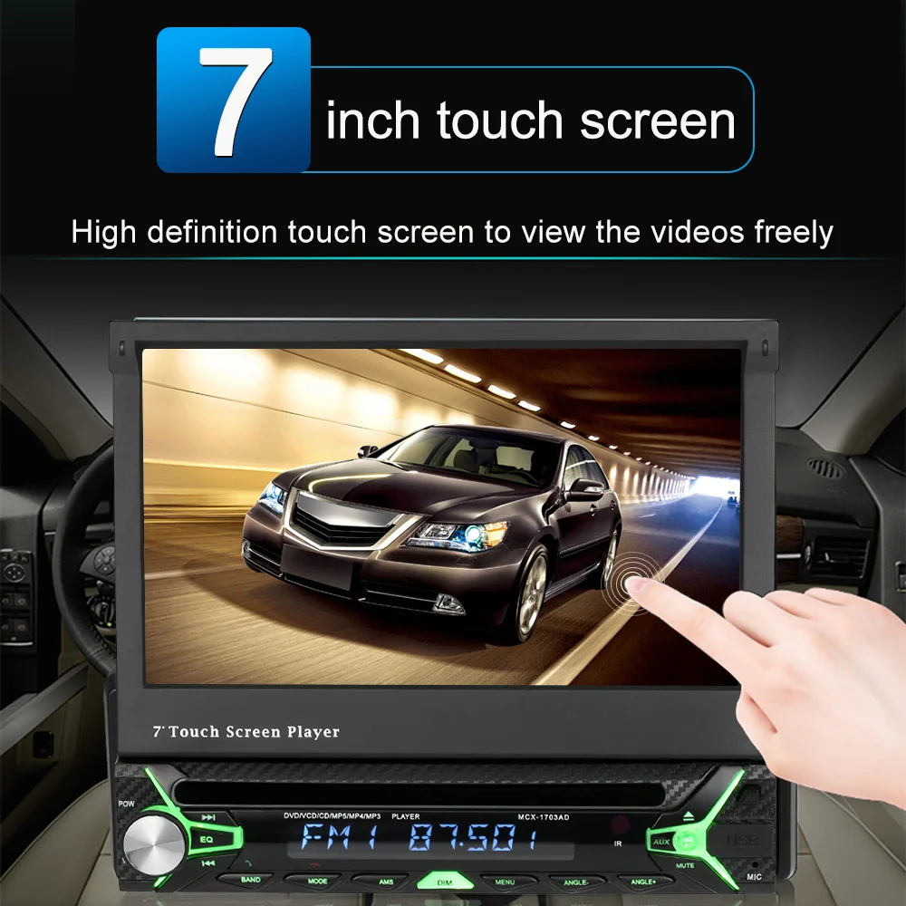 

7" Universal Detachable Car Radio 1Din Audio Stereo Multimedia DVD Player Touchscreen BT AM/FM USB SD