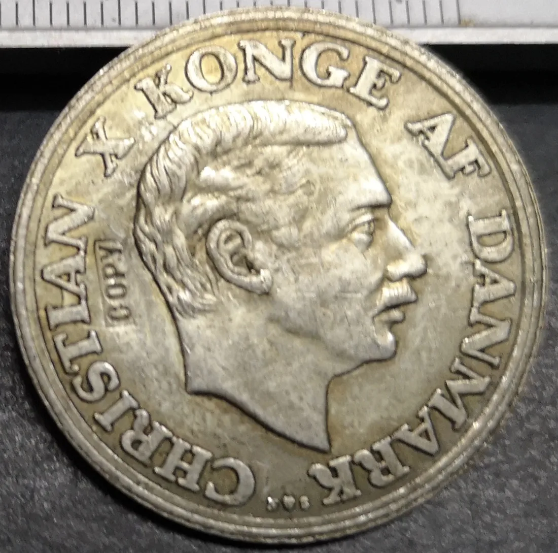 1937 ДАНИЯ 2 кроны Кристиан х (серебряный юбилей царствования) Посеребренная копия