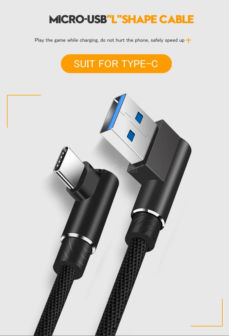 MaxGear type-C 90 градусов 1 м 2 м 3 м Быстрая зарядка USB кабель l-образный шнур для передачи данных зарядное устройство для samsung S9 Plus Xiaomi huawei P10 P9