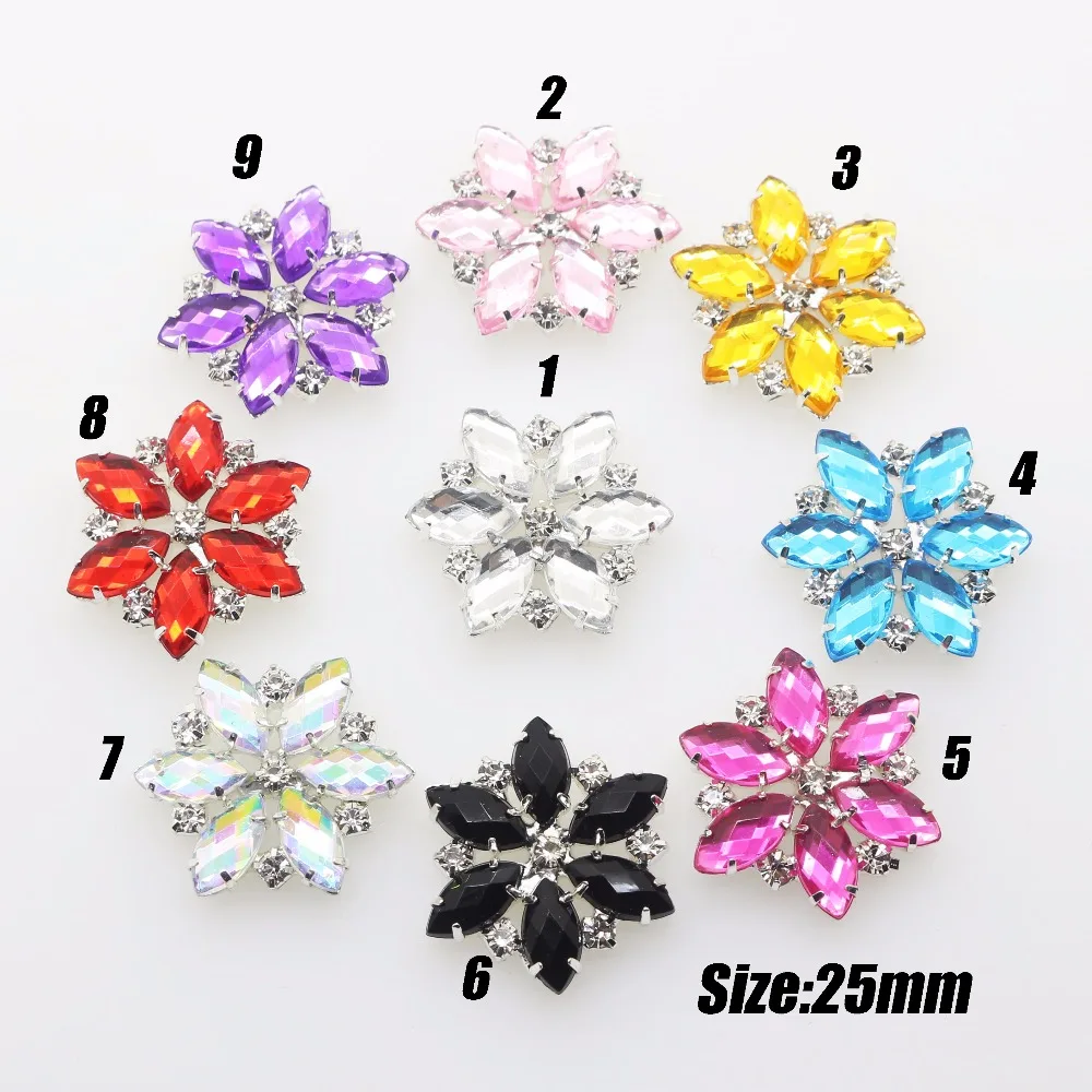 

New 2018 10pcs/set 25mm Floral Acrylic Flatback Rhinestone Buttons Wedding Invitation Card Dexoration Shiny Buckle Accessories