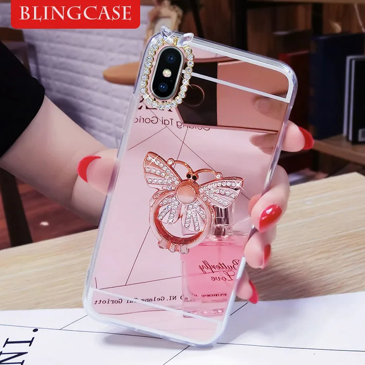 

For Huawei Honor 8 8X 9 10 lite 6C Pro 7C 7X 7A 8A 6A Y5 Y6 II Y7 Prime Y9 2018 2019 Rhinestone Crown Ring Holder Mirror case