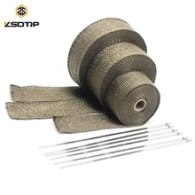 ZSDTRP 5 см* 5 м 10 м 15 м титан/Черный Выхлопной тепла обёрточная бумага рулон для мотоцикла стекловолокна тепловой щит лента с нержавеющими стяжками
