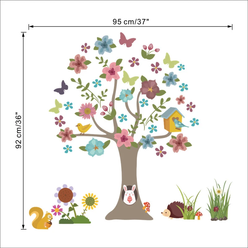 Животные цветы дерево настенные наклейки детская комната украшения Adesivos де Parede Diy наклейки для дома Мультфильм Сафари Фреска Искусство