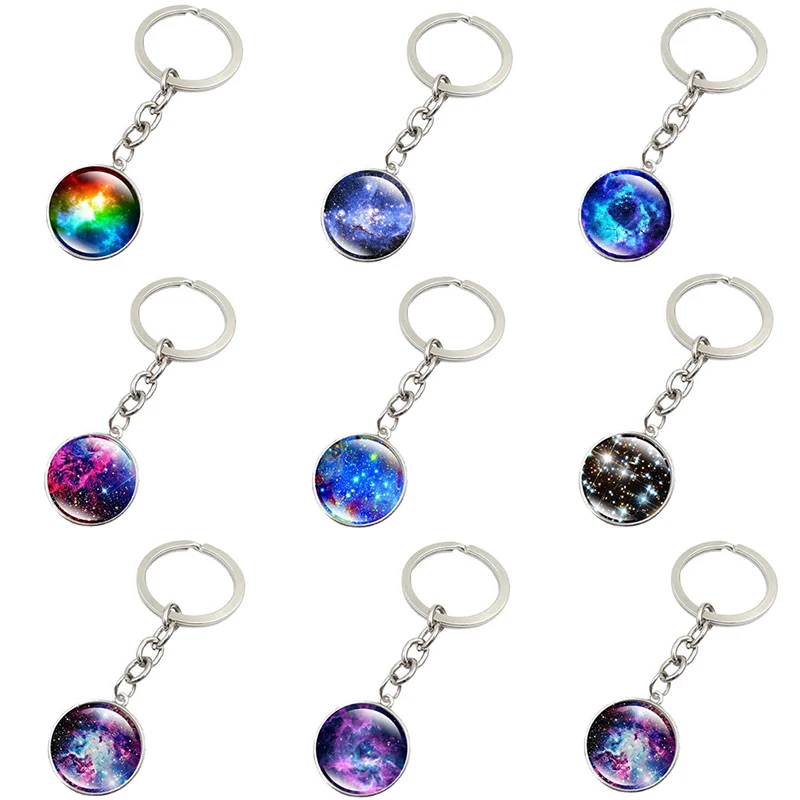 Fashion Unique  Galaxy Pattern Alloy Key Chain Souvenir Gifts for WomenLuminous Duplex Planet Glass Crystal Ball Keychain Stars