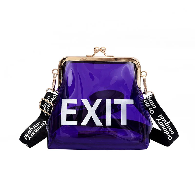

Women's Crossbody bags for Women 2018 New Letter Clips Transparent Fashion Wide Shoulder Strap Bucket Shoulder Bag Yellow Purple