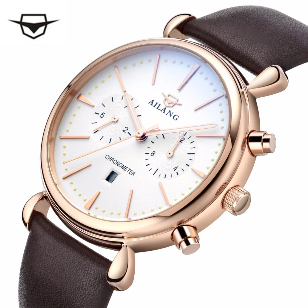 

Top Ailang brand watch men's quartz watch men's sports military watch men's nylon leather belt brown waterproof men's watch