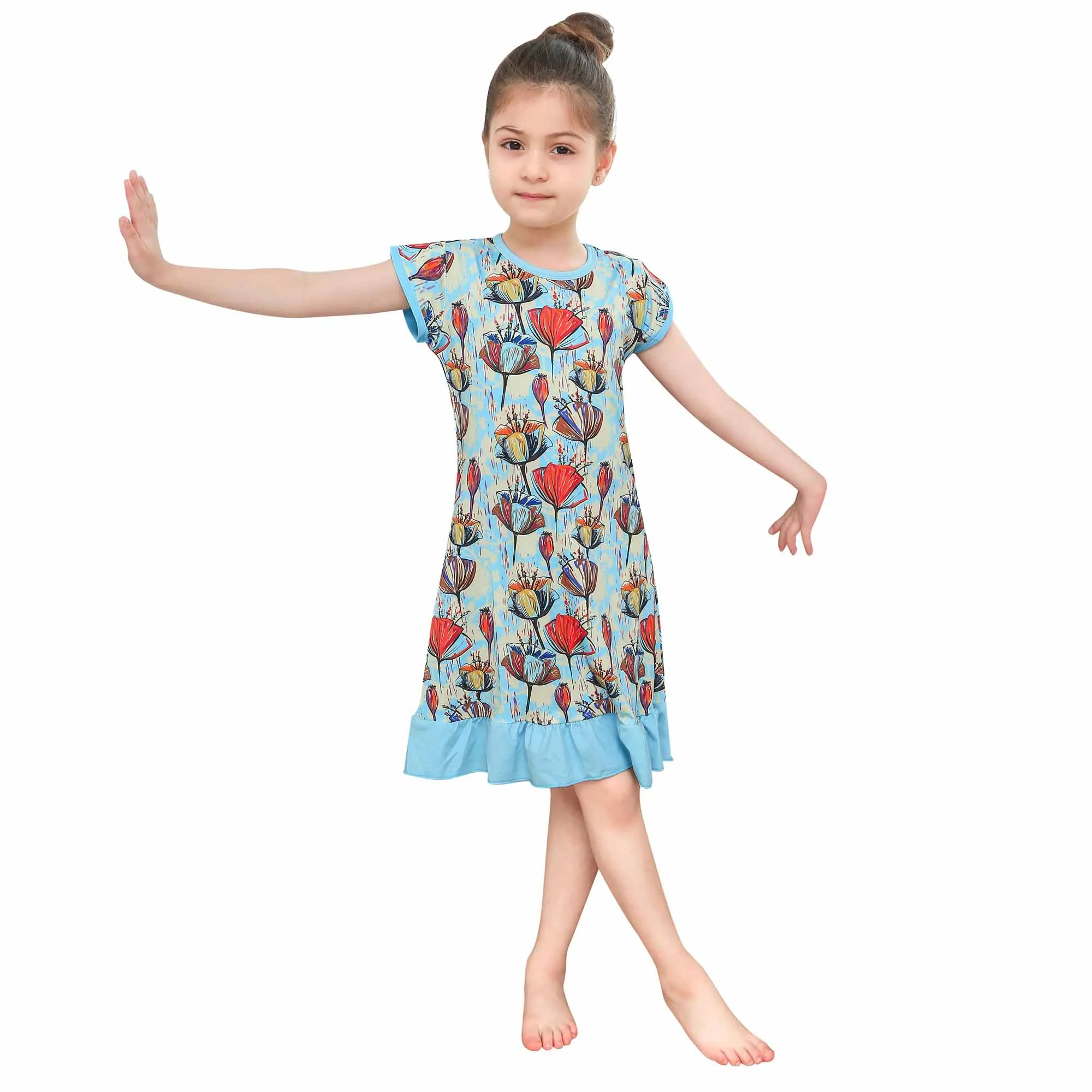 Новые детские ночные рубашки с цветочной печатью платье Ночная одежда Ночные рубашки для девочек - Цвет: DD05