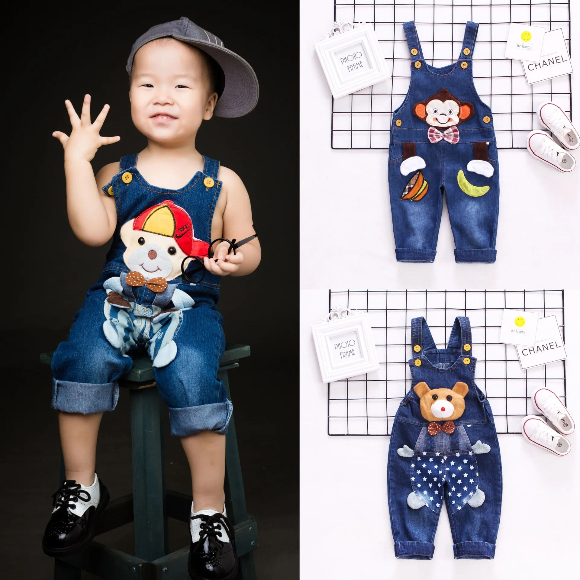 

2019 spring baby bib children's pants 0-1-2-3-4 years old wear boys and girls children's jeans trousers