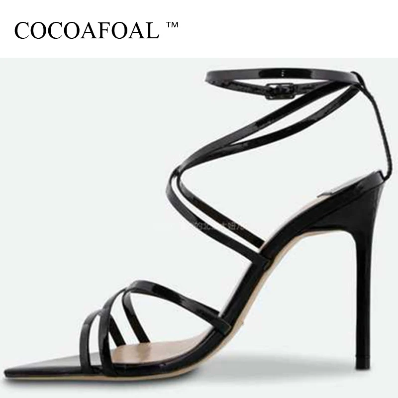 

COCOAFOAL Sexy Women's Open Toe Heels Sandals Woman Gladiator Sandals Crystal Plus Size 43 Party Wedding Heel Height Shoes Black