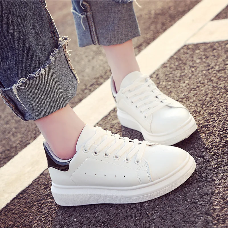 

2018 Fashion Breathble Vulcanized Shoes WomenPlatform Shoes Women Lace up Casual Shoes White sneaker