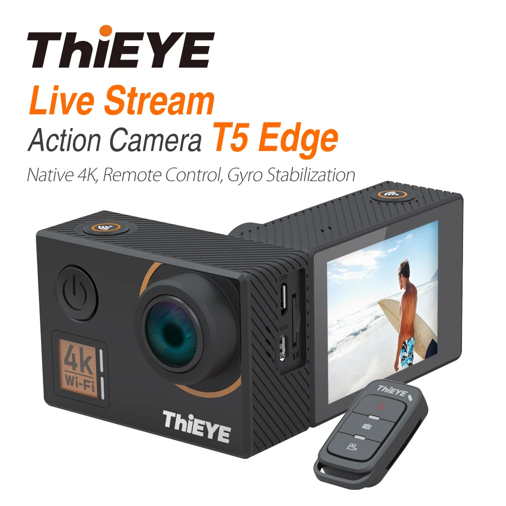 

ThiEYE T5 Edge Action Camera With Live Stream Cam Real 4K Action Cam With Gyro Stabilizer Remote Control Waterproof Sport Camera