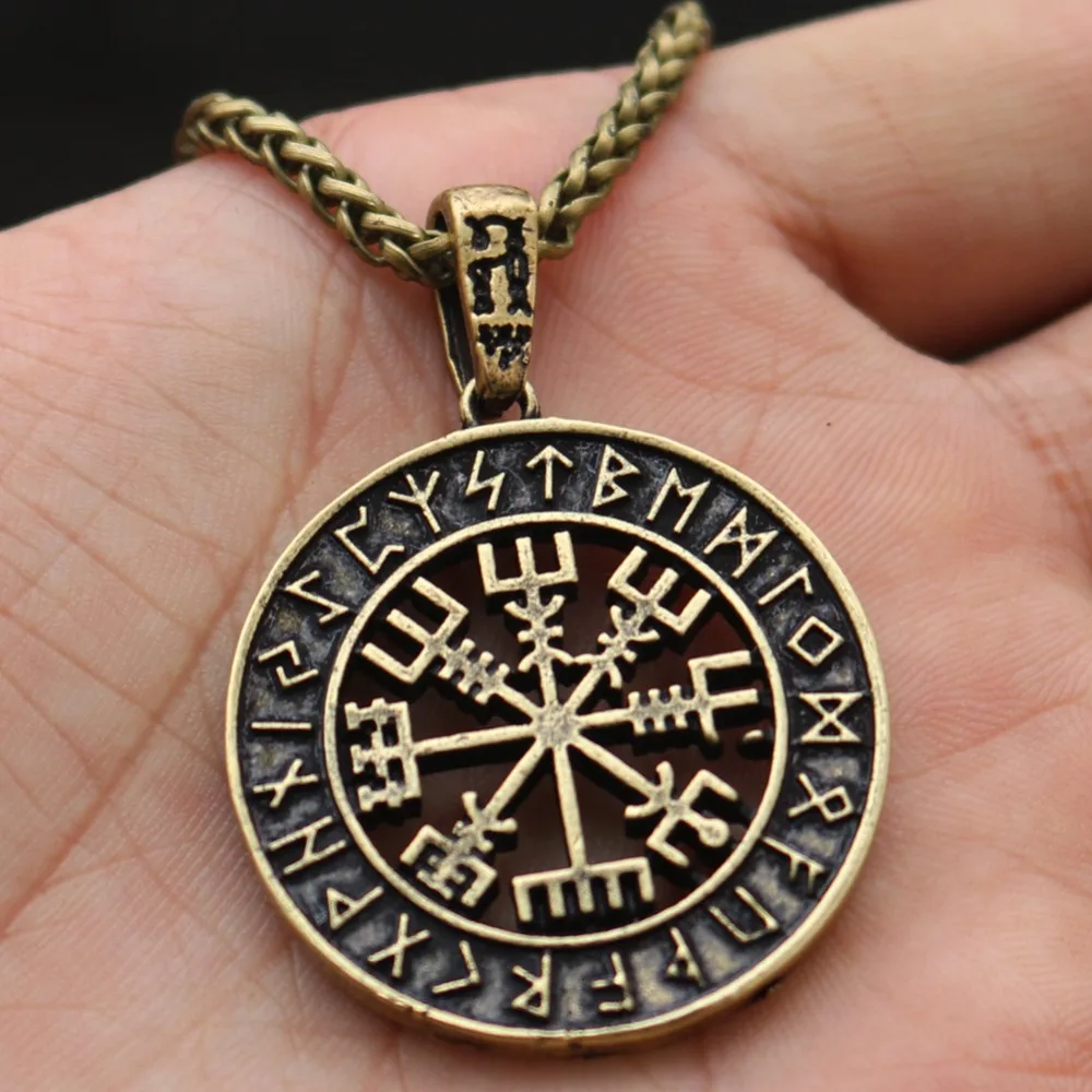 DropshippingViking исландский Vegvisir шлем ужас в руническом круге кулон Vegvisir Viking компас Рунический амулет колье ожерелье