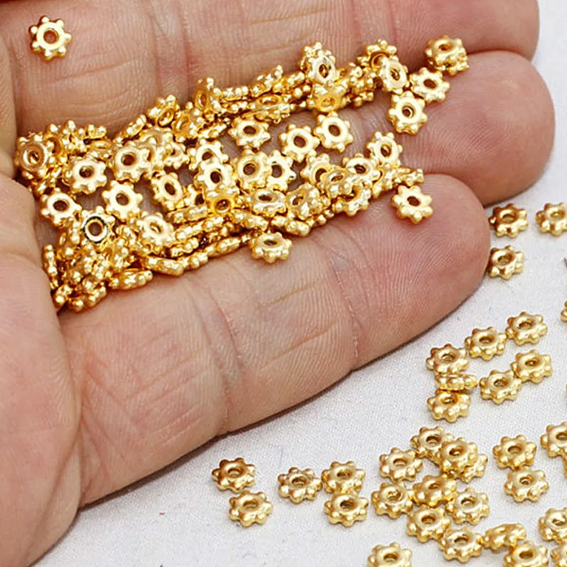 

raw brass 24K Matt Gold Plated Flower Spacer Beads -(Nickel Free and Lead Free). 5mm .BRT376