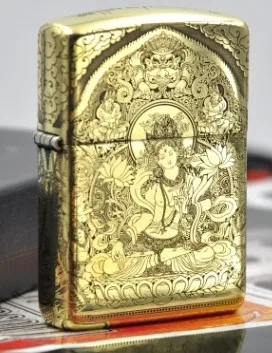 

MJL Genuine Pure copper r five carving white mother Buddha mirror gold lighter