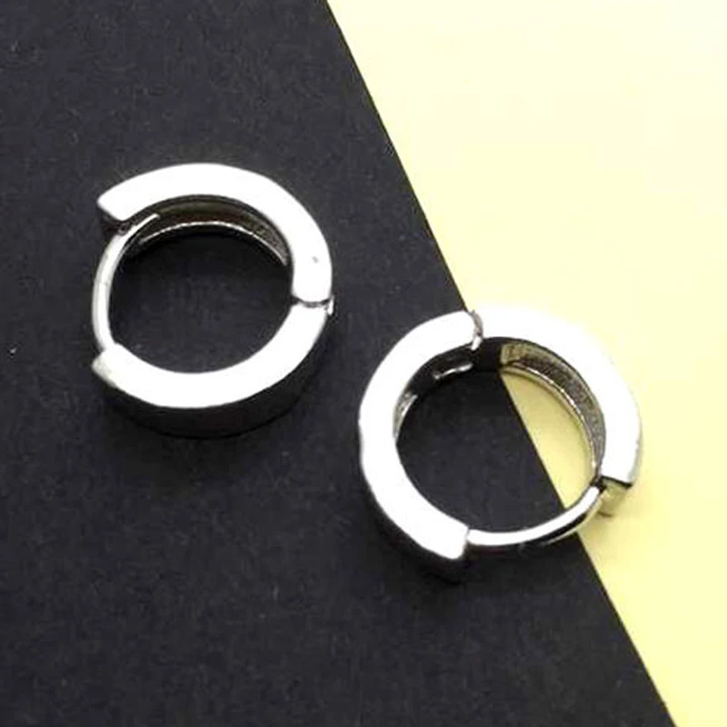 Womens Silver Plated Plain Circle Huggie Stud Hoop Earrings Jewelry Fashion