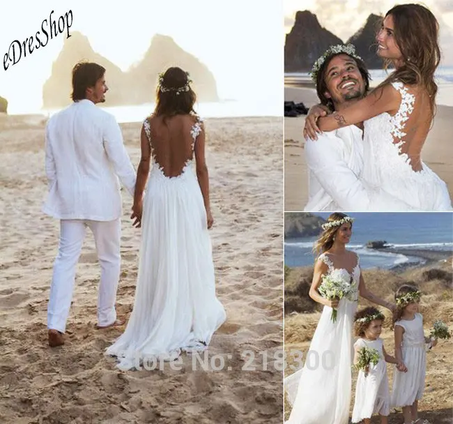 En Mousseline Dentelle Backless Plage Robes De Mariée Taille