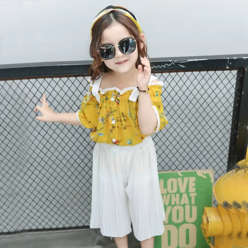 CROAL CHERIE 90-130cm Fashion Ruffle Summer Toddler Girls Clothing Sets Chiffon Baby Girl Clothes Beach Top + Pants 2Pcs  (5)