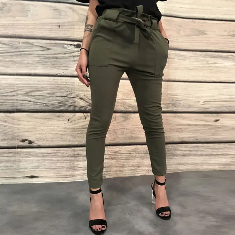 

Pocket Harem OL Elegant Bandage Pencil Pants Casual Slim Leggings Trousers Plus Size Women 2019 Fashion High Waist Pants