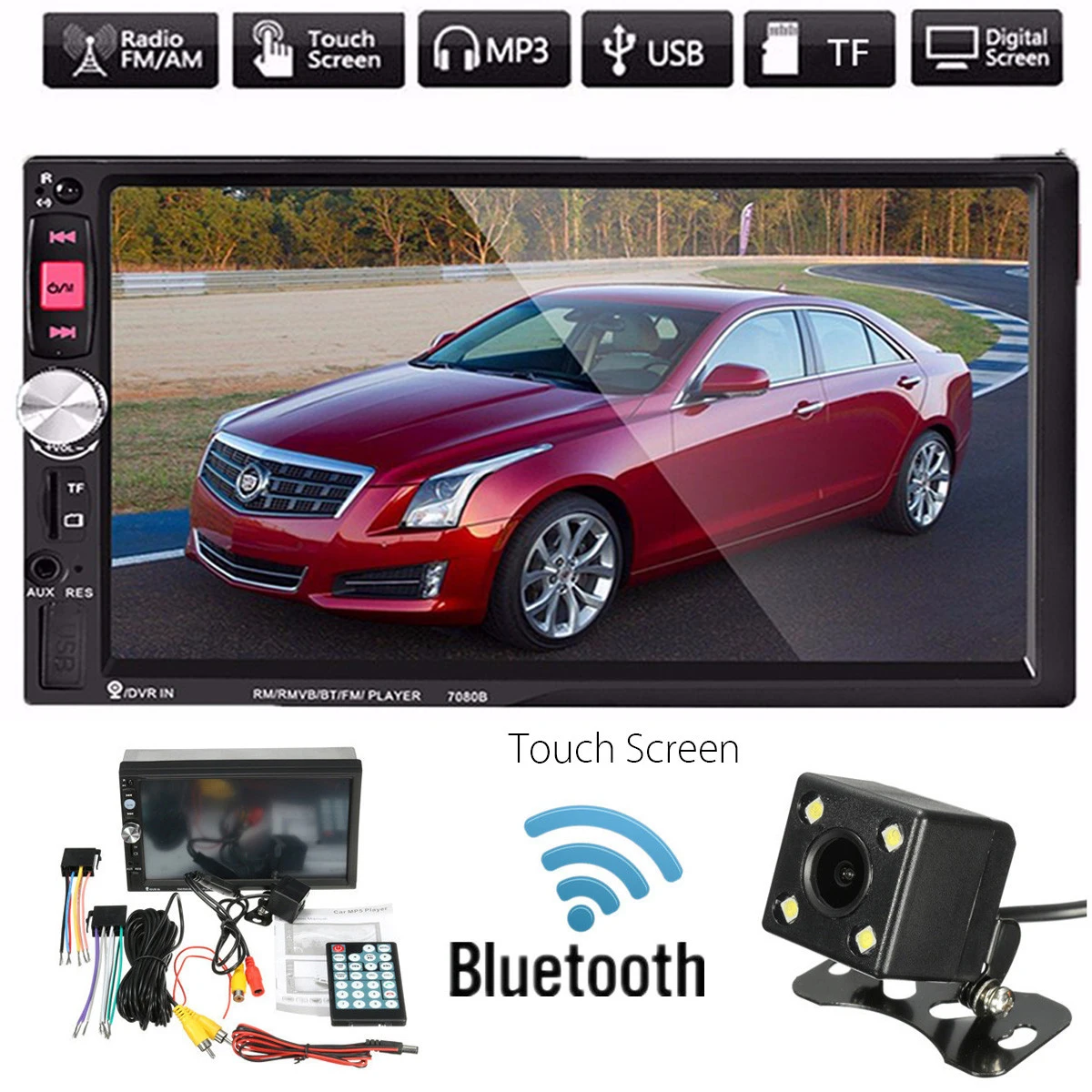 

Kroak 2 Din Car Radio 7" HD Player MP5 Touch Screen Digital Display Bluetooth Multimedia USB Autoradio FM AUX Rear View Camera