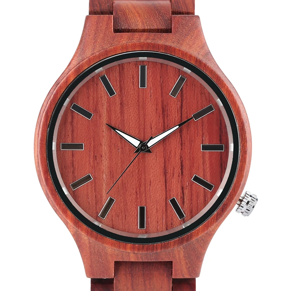100% Nature Red Sandalwood Full Wooden Bangle Watches Simple Men's Handmade Wood Quartz-watch Bamboo Wrist Watch Reloj de madera