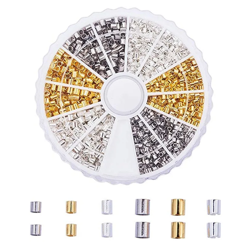 

PandaHall 1 Box 3 Color Brass Tube Crimp Beads for Jewelry Making .5~2x1.5~2mm, Hole: 1~1.5mm F50