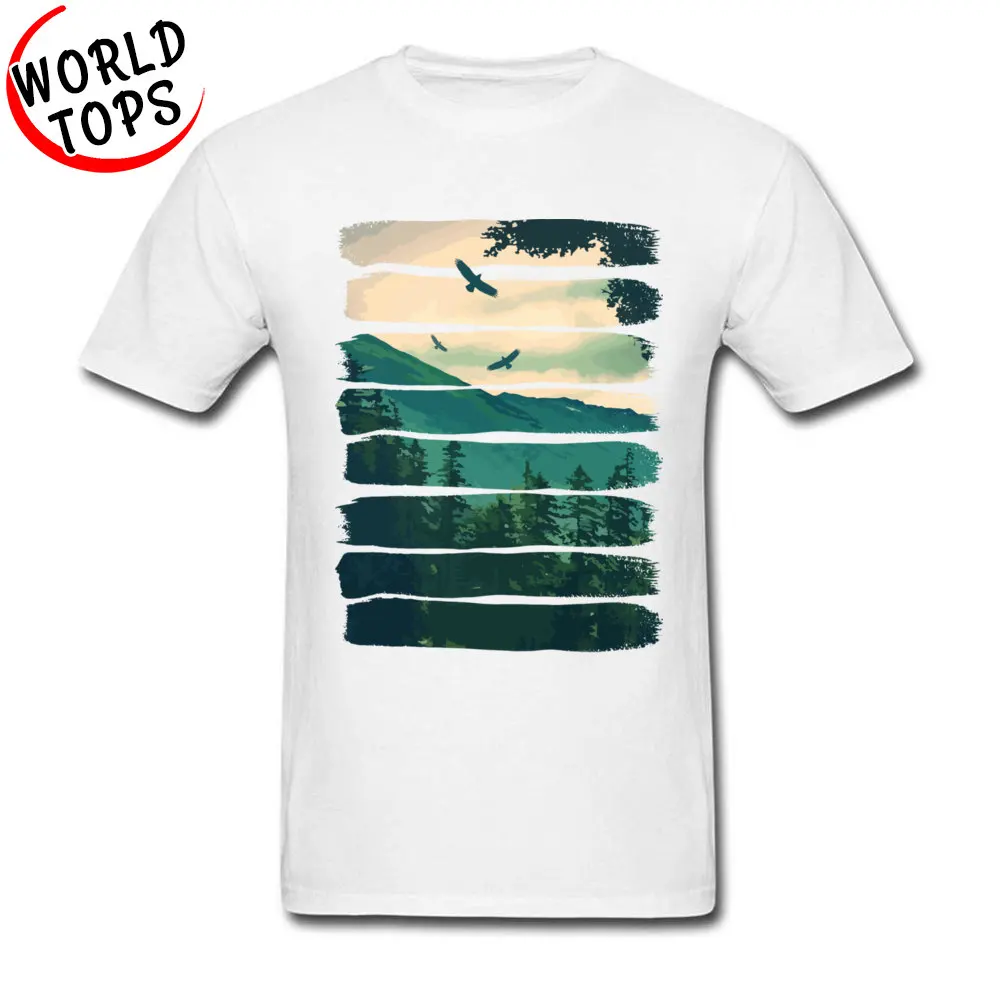 

Hiker T Shirt 100% Cotton Men T-Shirt Mountain Natural Landscape Birds Graphic Tees For Adult 2018 New Arrival Good Quality Tops