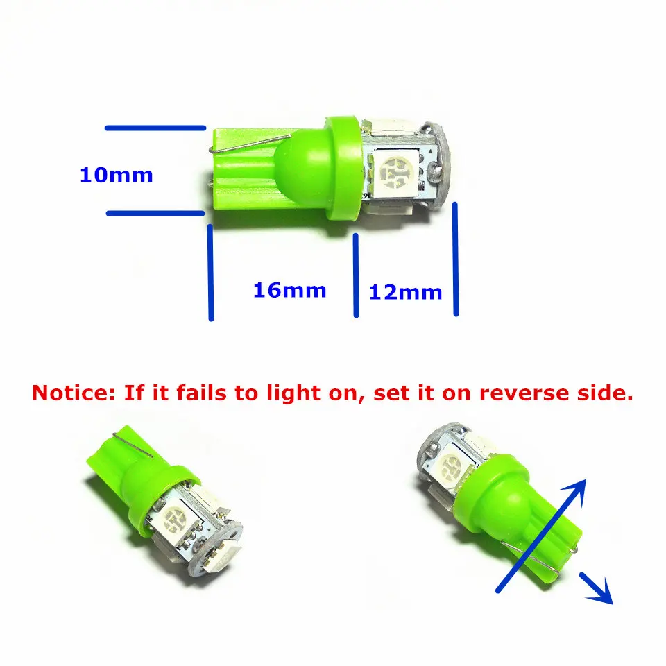12V светодиодный зеленый цвет автомобильная лампа T10(5*5050 SMD)W5W W2.1X9.5d для сигнала Топ