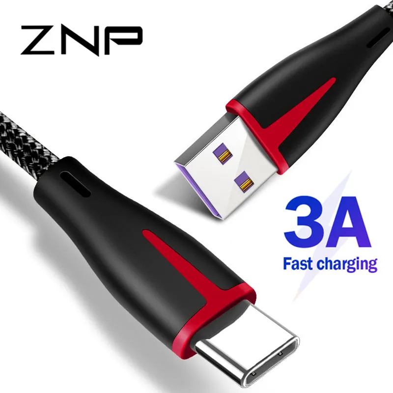 ZNP USB نوع C كابل لسامسونج غالاكسي S9 S8 زائد Oneplus 6T سريع شحن USB C شاحن الحبل الهاتف المحمول USB C نوع-C كابل
