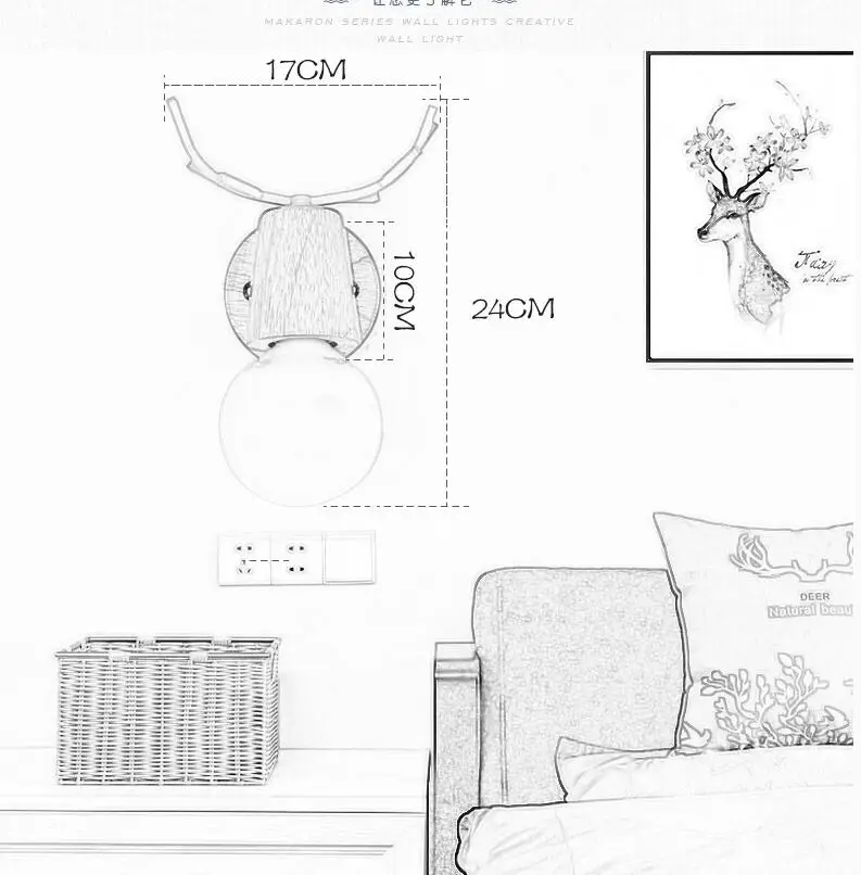 Деревянный светодиодный настенный светильник E27, новинка, светильник ing, черный, белый, оленьи рога, животное, настенный светильник, прикроватный светильник для спальни