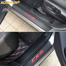 AOSRRUN PU leather Carbon fiber Car-styling Door Sill Scuff Plate For mazda CX-5 CX5 2014 2015 Car Accessories