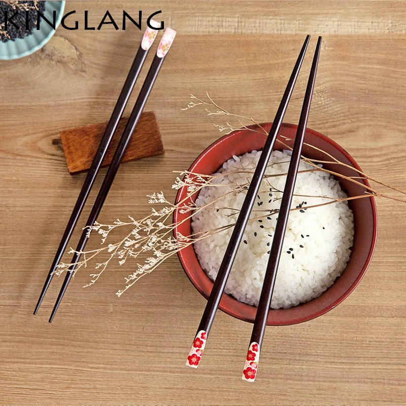 

KINGLANG 4 Pairs Japanese Cherry Blossom Solid Wood Chopsticks Tableware