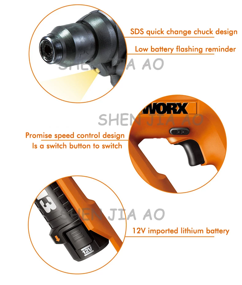 12 В многофункциональный электрический молоток WX382 свет зарядки электрический молоток Ударная дрель инструменты с передней и обратной кнопкой 1 шт