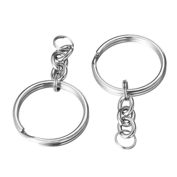 

10pcs 50/52mm Polished Stainless Steel Keyring Keychain Split Ring with Short Chain Key Rings Women DIY Key Chains Accessories