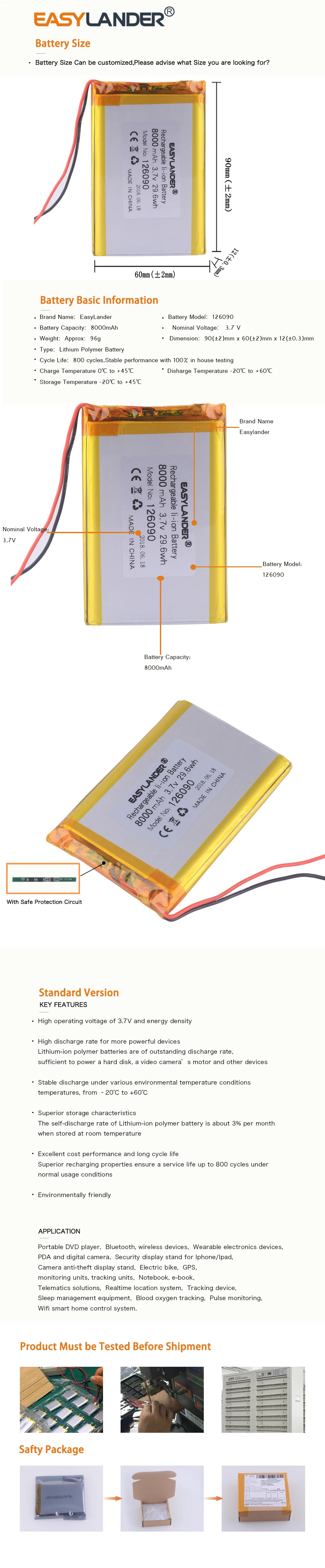 126090 3,7 V литий-полимерный аккумулятор 8000 mah DIY Мобильный аварийный аккумулятор