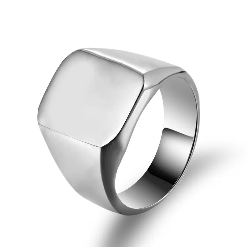olowu Classic Antique Simple Metal Rings Silver Gold Black Square Large Width Men Rings Titanium Stainless Steel Finger Ring