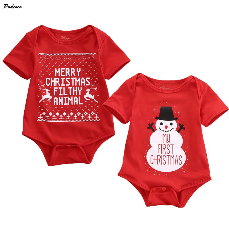 Lovely Baby Girl Boys Christmas Snowman My First Christmas Short Sleeve