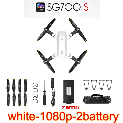 RC самолеты SG700-S игрушки, фотография 720 p/1080 p 3D флип, WiFi FPV, 3,7 V 1000 mAh, камера селфи видео Дрон в реальном времени аэрофотосъемка подарок - Цвет: white-1080p-2battery