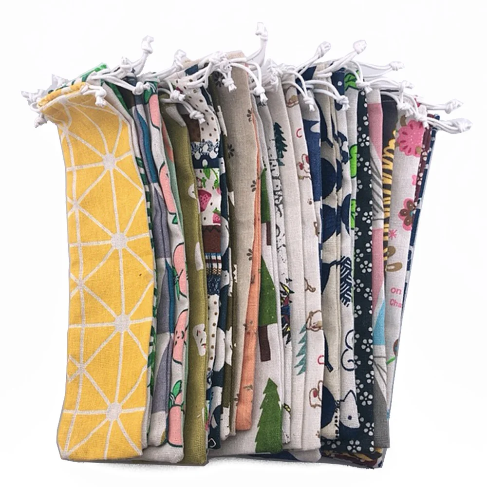 

10 Pieces Portable Stainless Steel Metal Straw Bag Reusable Straw Pouch Chopsticks Spoon Knife Fork Cutlery Straw Storage bag