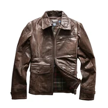 Прочитайте описание! Азиатский размер, хорошее качество, мужская куртка из коровьей кожи, Мужская винтажная куртка из натуральной яловой кожи M5718