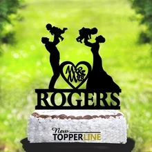 Свадебный Топпер для торта на заказ для семьи, Mr и Mrs с двумя мальчиками, топпер для торта, жених и невеста, детское предложение свадебных декоров